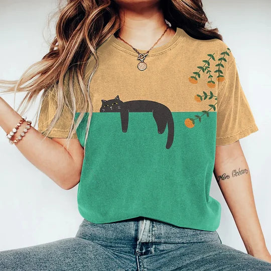 EB | Black Cat Painting Kunst Kreatives T-Shirt für Frauen