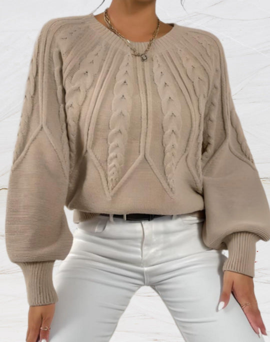 EB | Eleganter Pullover - Beiger Pfeil-Stil Strickpullover