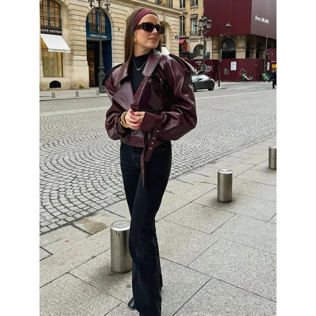 EB | Übergröße Statement Cropped Jacke Gürtel Design