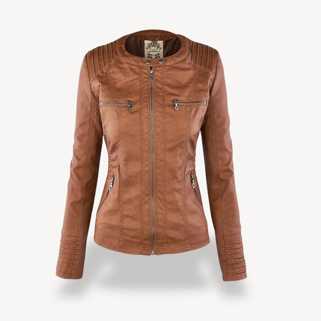EB | Damen Wasserdichte Lederjacke mit Kapuze