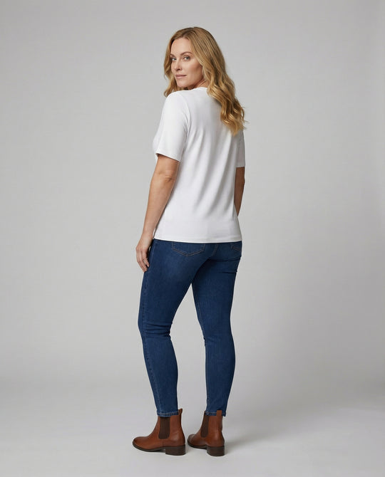 EB | Bluse Stylischer V-Ausschnitt Sommer Weiß Top