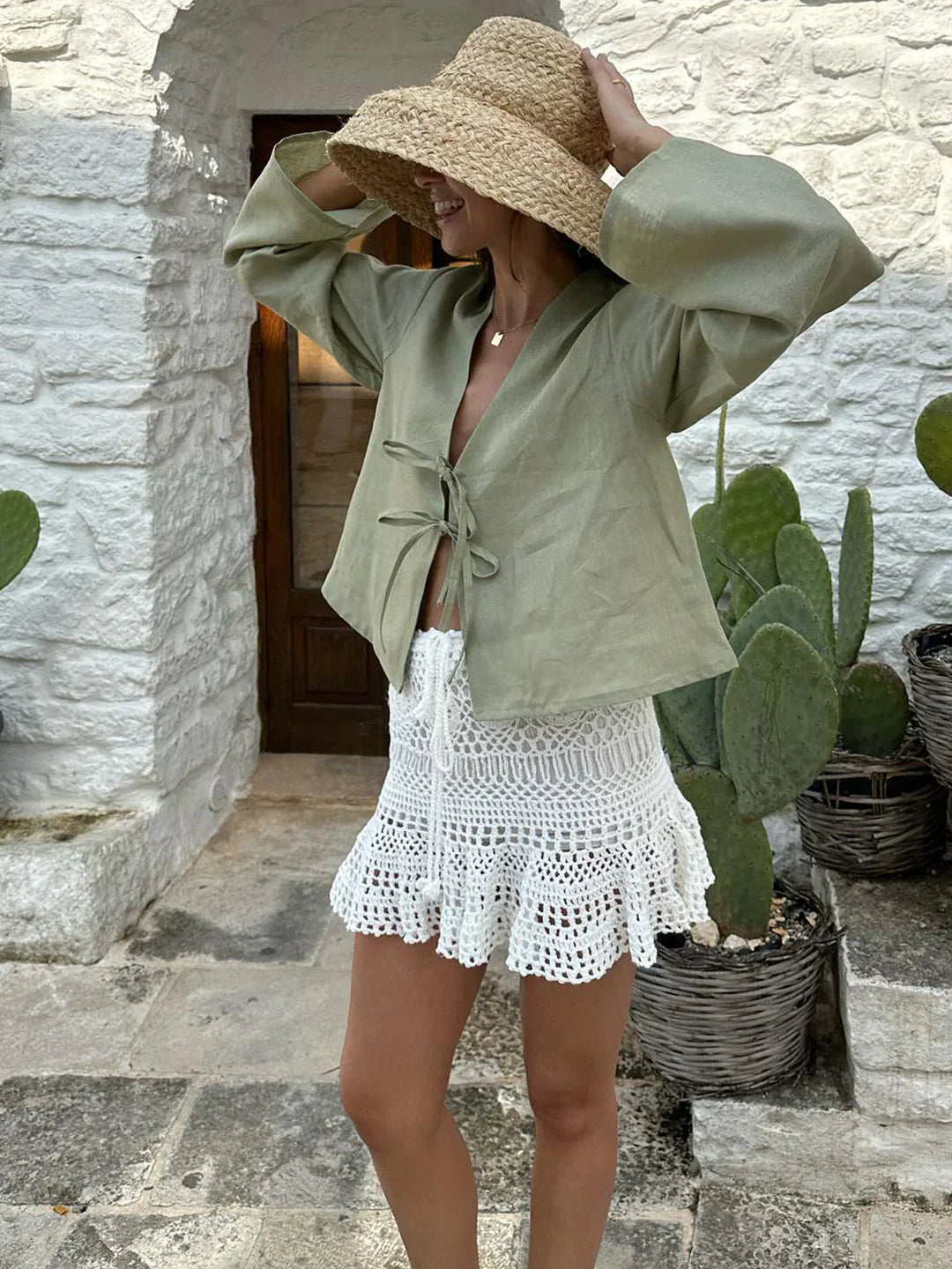 EB | Boheme Bluse Schnürdetail Leicht und Luftiges Design