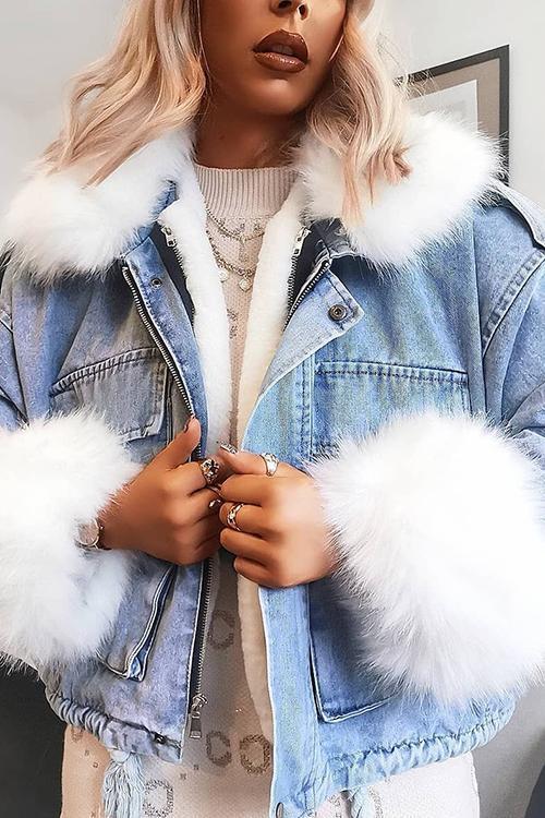 EB | MODACHIC Jeansjacke mit Pelzbesatz