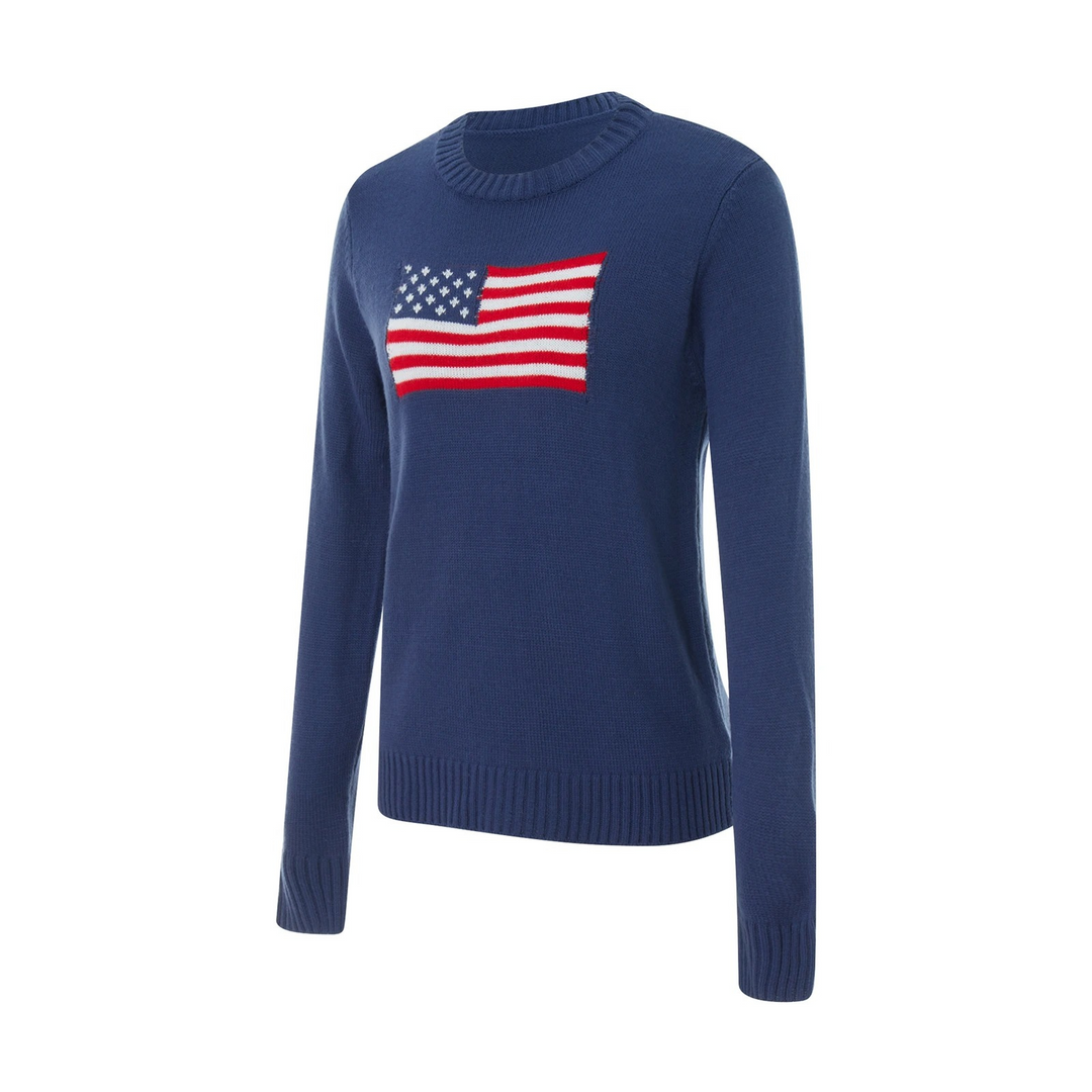 EB - Streetwear Herbst Strickpullover mit Amerikanischer Flagge für Frauen
