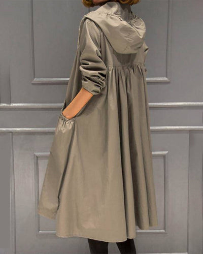 EB | Klassischer Windbreaker-Trenchcoat mit Kapuze und Reißverschluss - Ideal für Herbst/Winter