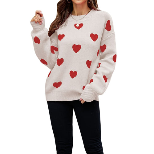 Damen kuscheliger Strickpullover mit Herzmotiv EB