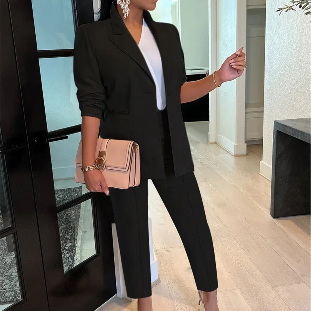 EB - Schicke Herbst Bürostil Blazer und Hosen Set für Frauen