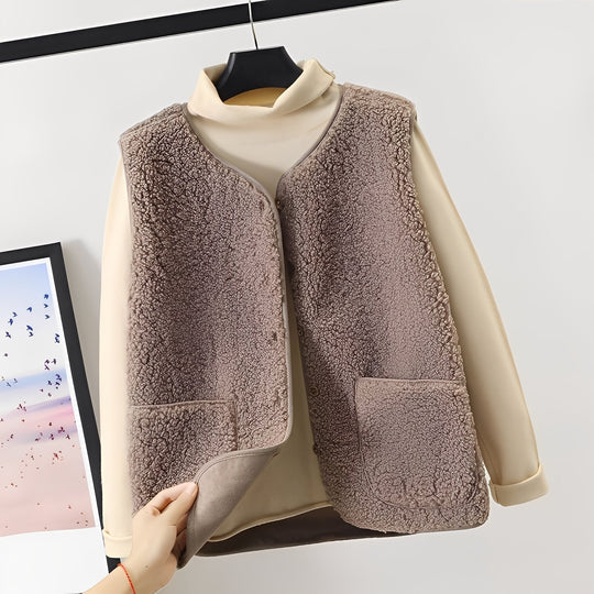 EB | Modische Plüschjacke mit Taschen für Damen