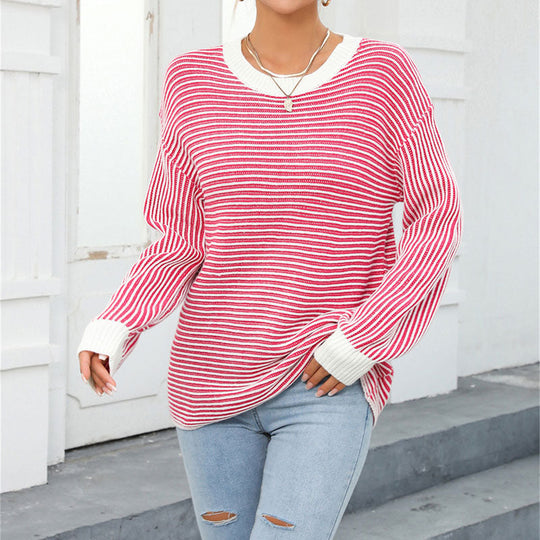 EB | Gestreifter Strickpullover Mit Lässigem Schnitt