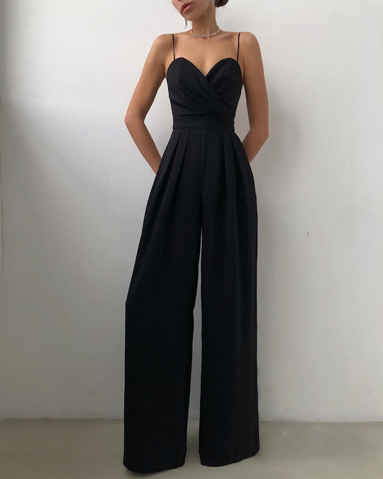 EB | Damen Eleganter Fließender Jumpsuit mit Spaghettibändern für Festliche Anlässe