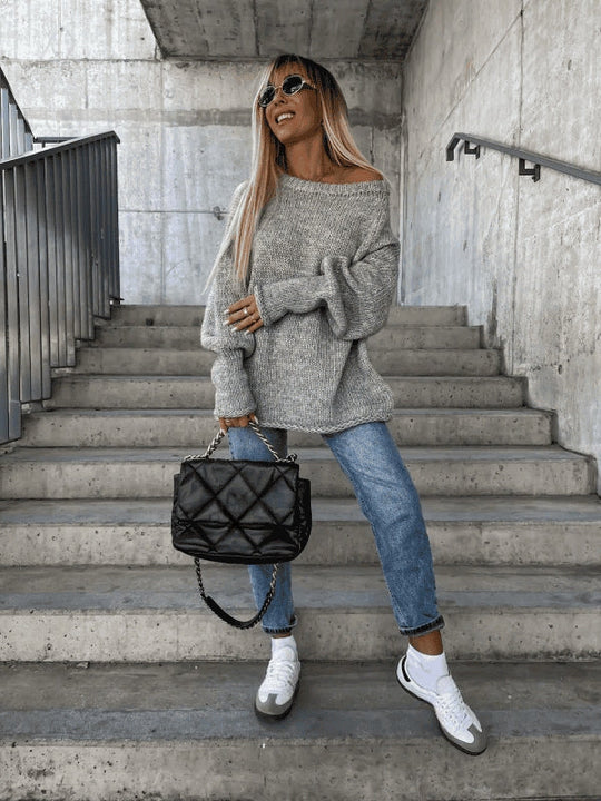 EB | Locker Gestrickter Damenpullover mit Schulterfreies Design