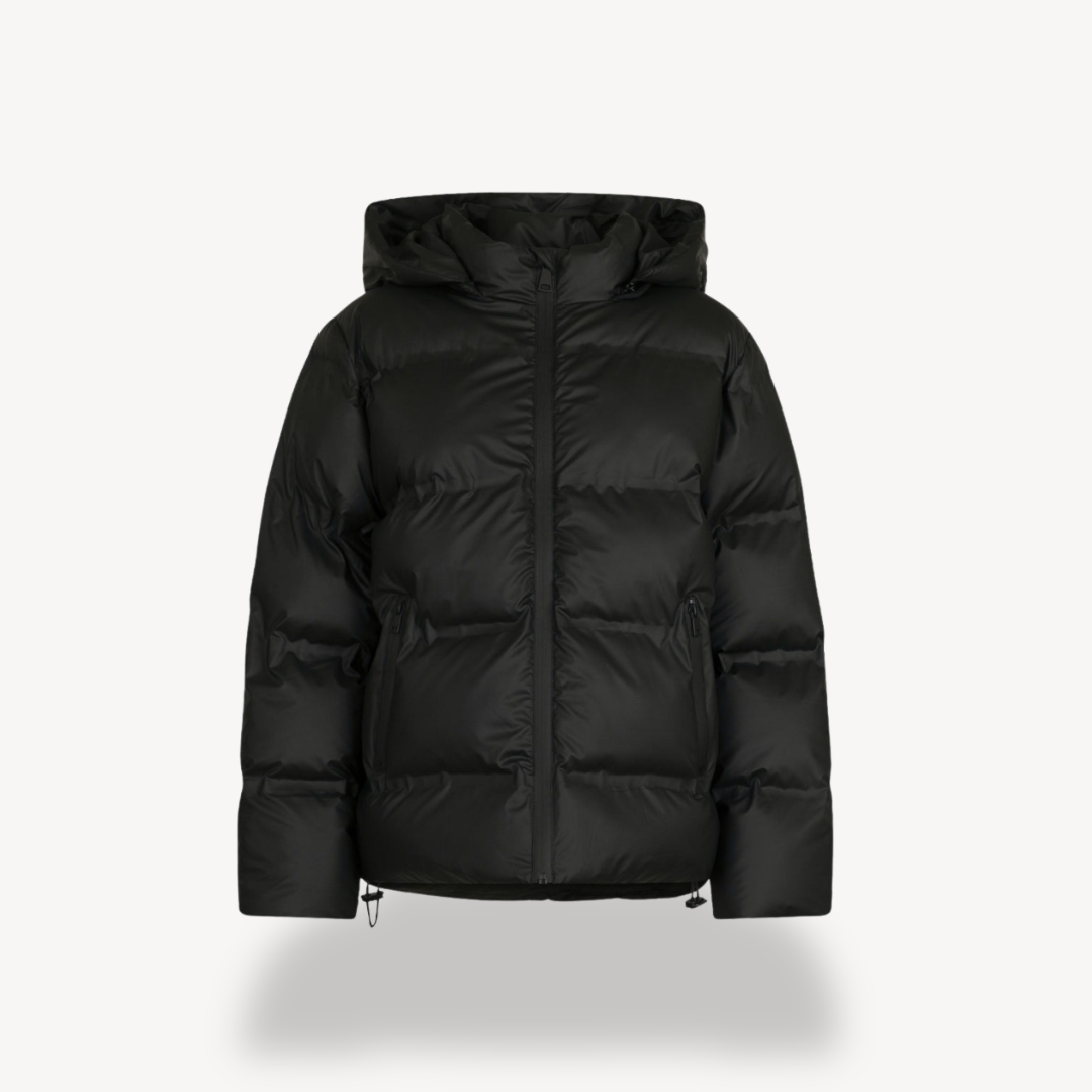 EB | Damen Schwarze Kapuzen-Puffermantel Winter Polyester Jacke