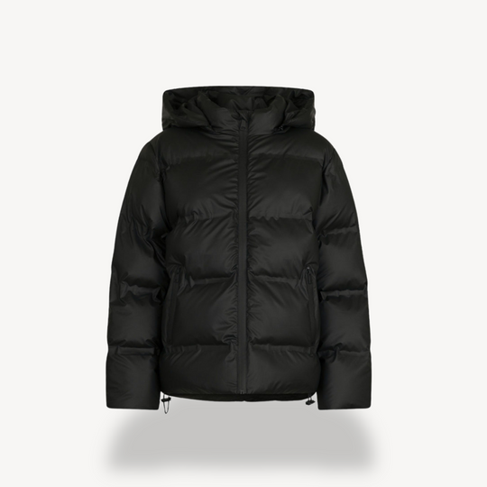 EB | Damen Schwarze Kapuzen-Puffermantel Winter Polyester Jacke