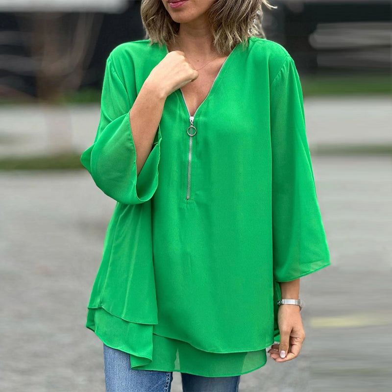EB | Chiffon Reißverschluss Top mit V-Ausschnitt
