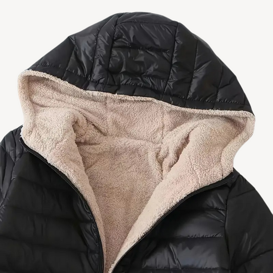 EB | Damen Kapuzen-Puffermantel mit Sherpa-Futter