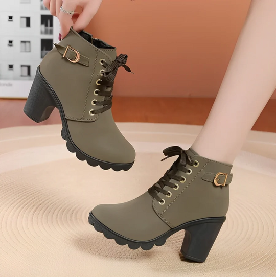 EB | Damen Schnür-Stiefeletten mit Absatz und dicker Sohle