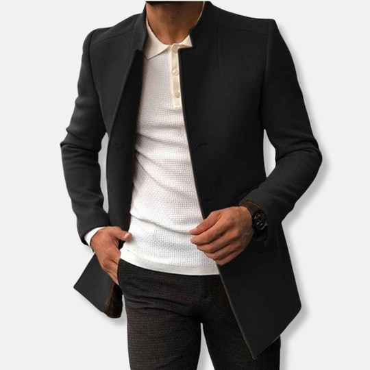 EB | Slim Fit Wollmischung Kragenlos Einreiher Hüftlänge
