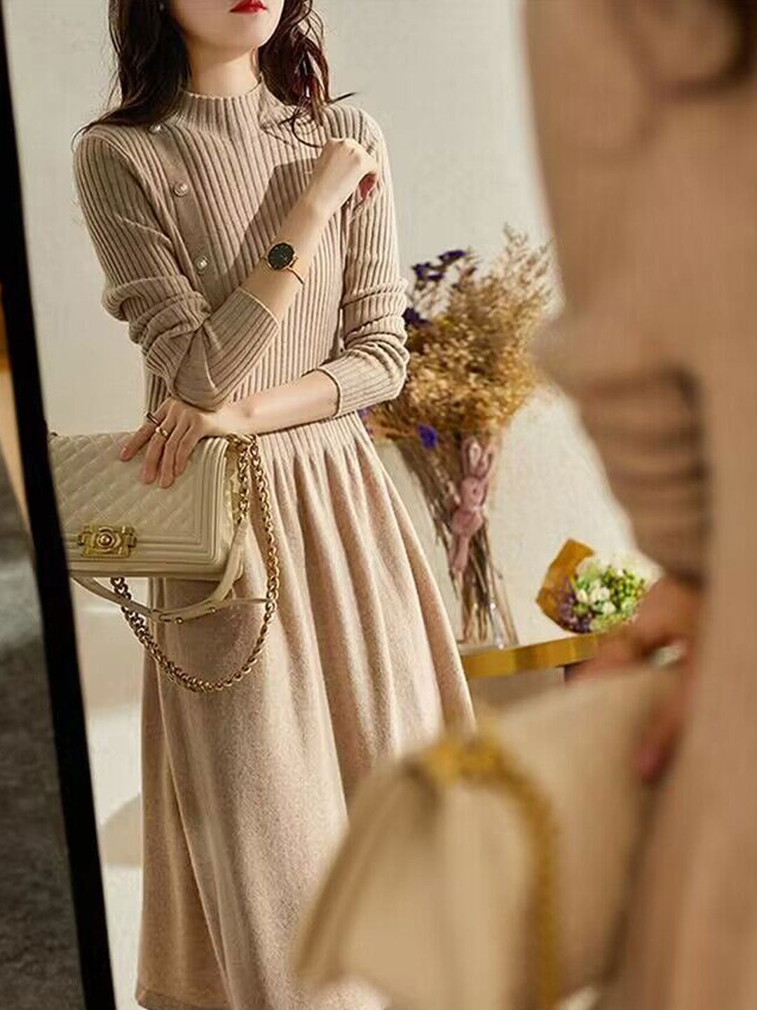 EB | Kleid - Elegantes Rollkragen Strickkleid