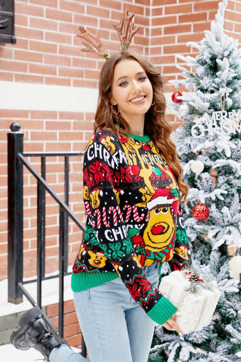 EB | Weihnachts Cartoon Rentier Strickpullover