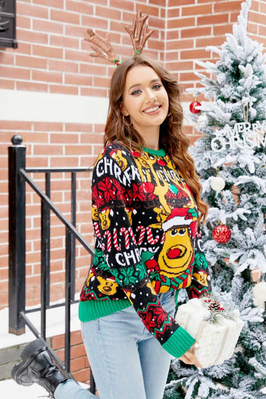 EB | Weihnachts Cartoon Rentier Strickpullover