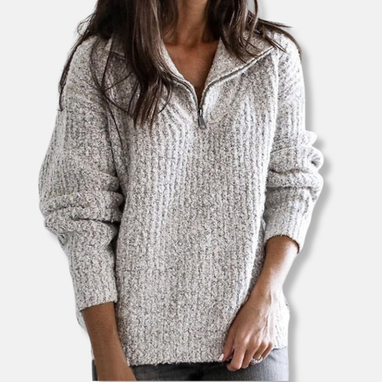 EB | Geripptes Halb-Reißverschluss-Kragenpullover Solider Lässiger Schnitt Pullover