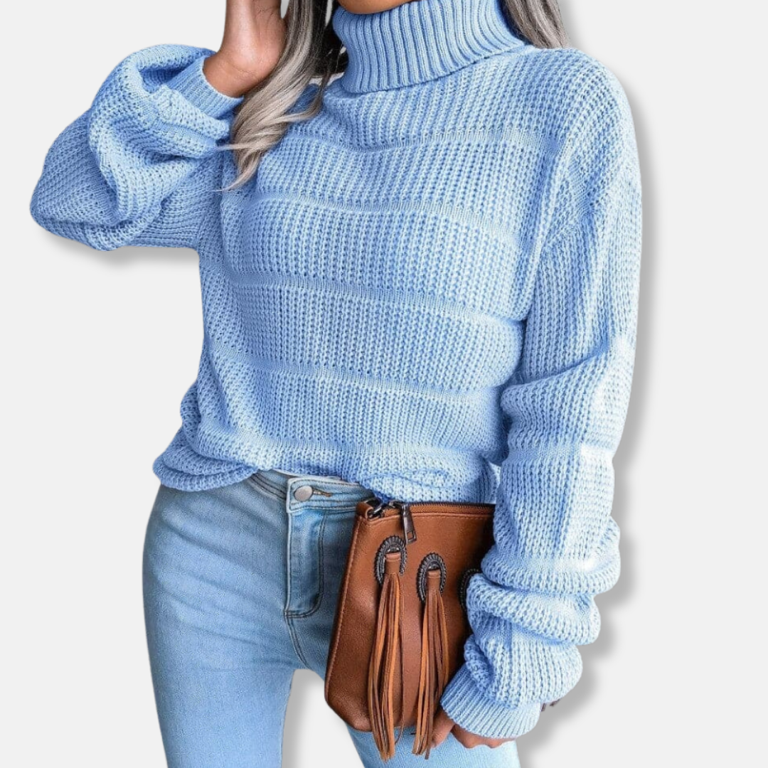EB | Rollkragenpullover Weiches Strickmaterial Gerippte Optik Lockere Passform Langärmlig