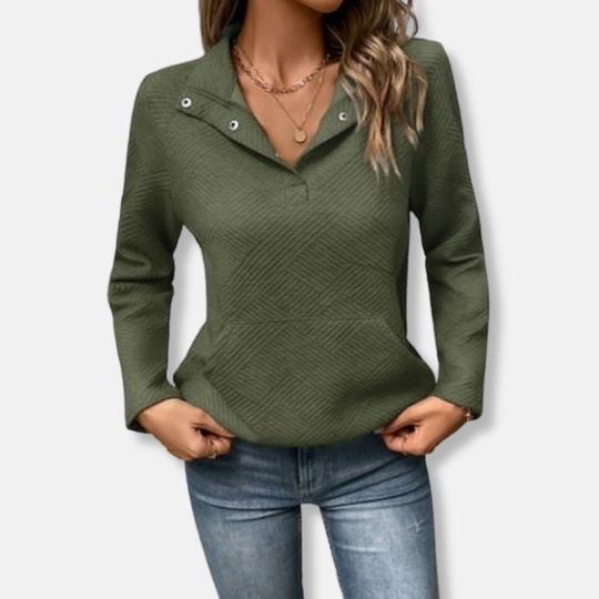 EB | Baumwolle Gestepptes Sweatshirt Lässiger Schnitt mit Kragenpullover
