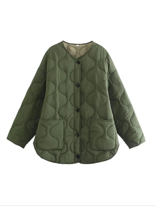 EB | Trendy Olivgrüne Oversized Steppjacke für einen stilvollen Look Ideal für Herbst/Winter