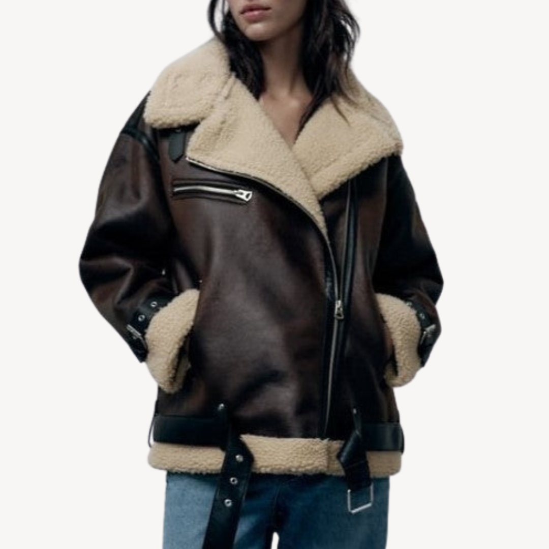 EB | Damen Faux Shearling Pilotenjacke Braun