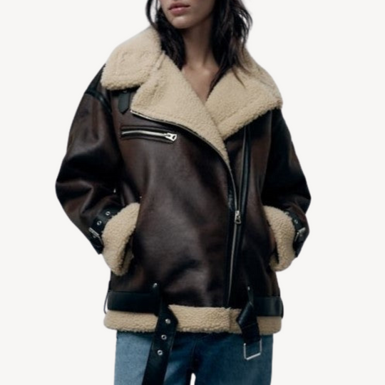 EB | Damen Faux Shearling Pilotenjacke Braun