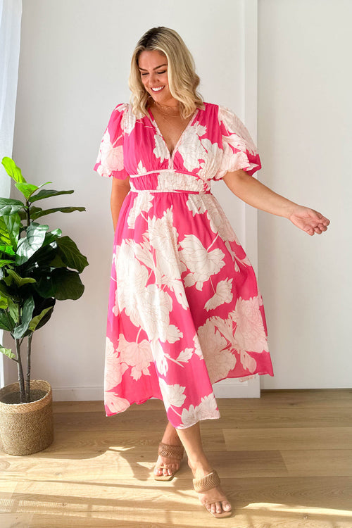 EB | Real Love Print Puffärmel Maxi Kleid