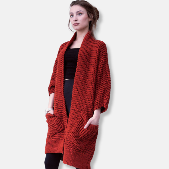 EB | Mantel Aus Strick Oversized Fit Offene Front Patten Taschen Gerippte Kanten
