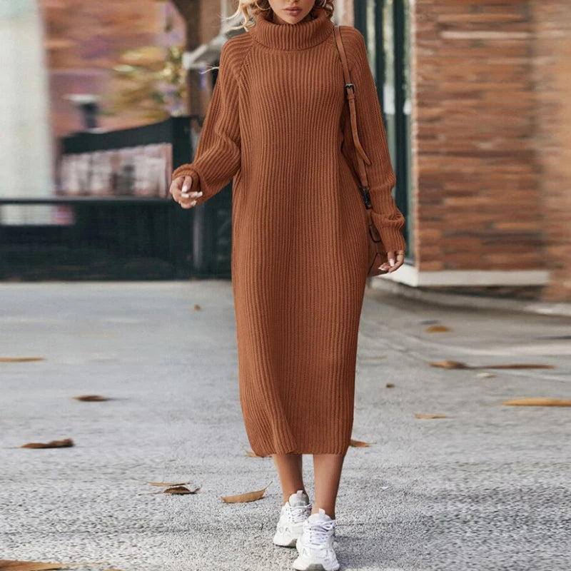 EB | Bequeme Damen Maxi Pullover Kleid mit Kragen