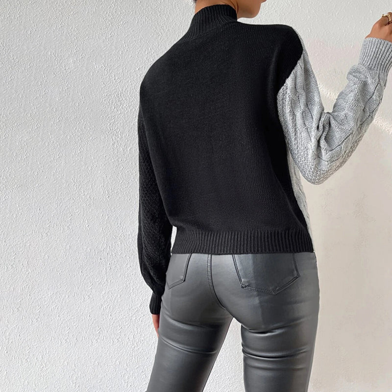 EB | Pullover - Damen Winter Patchwork Rollkragen Strickpullover