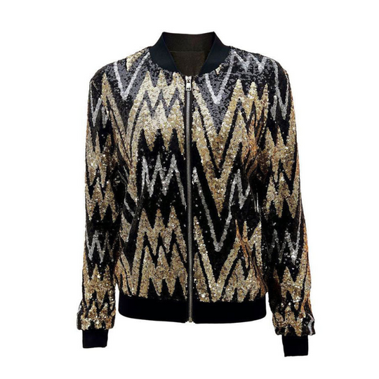 EB | Pailletten Reißverschluss Jacke - Langarm