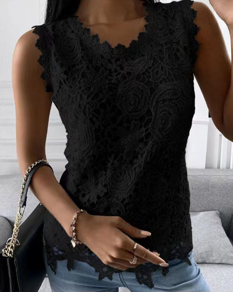 EB | Elegante Bluse in Einer Einfarbigen Farbe mit Spitze