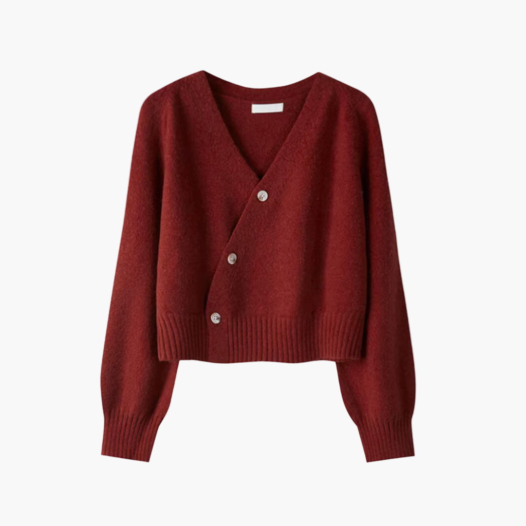 EB | Strickjacke mit V-Ausschnitt und Schräger Knopfleiste - Moderner Cardigan für Alltag und Büro
