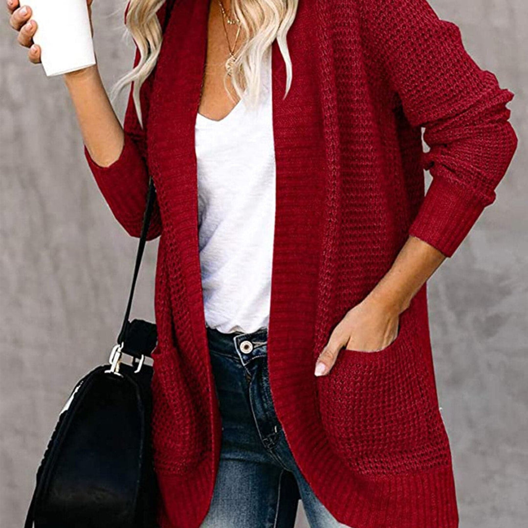 EB | Gestrickter Cardigan Langärmlig Lockere Passform Offene Front mit Großen Taschen