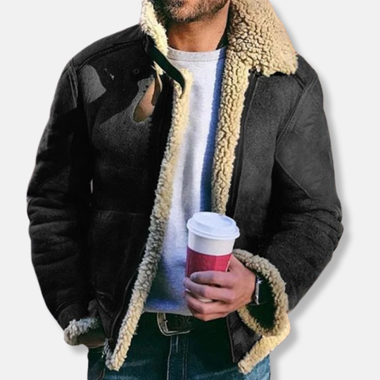 EB | Wildleder Aviatorjacke mit Schaffell Gefütterte Kragenjacke