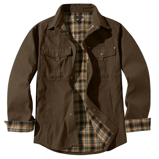 EB | Plus Size Flanell Herrenjacke mit Karomuster und Abnehmbarer Kapuze