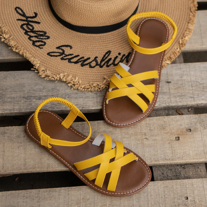 EB | Elegante Leder Damen Sandalen Flacher Schuh