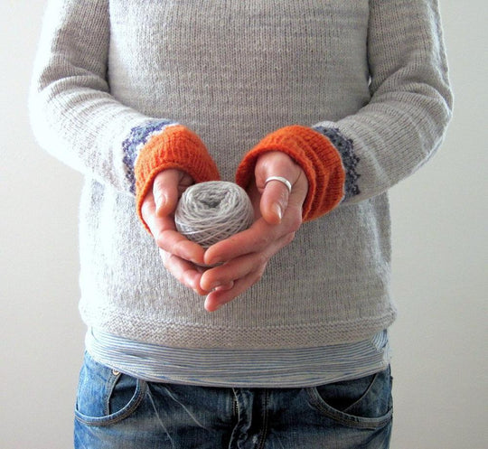 EB | Grau Strickpullover mit Farbenfrohem Muster Wollmischung Warm und Bequem