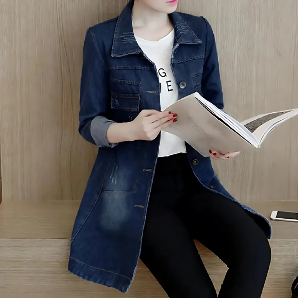 EB | Lange Jeansjacke für Frauen mit Stickdetails