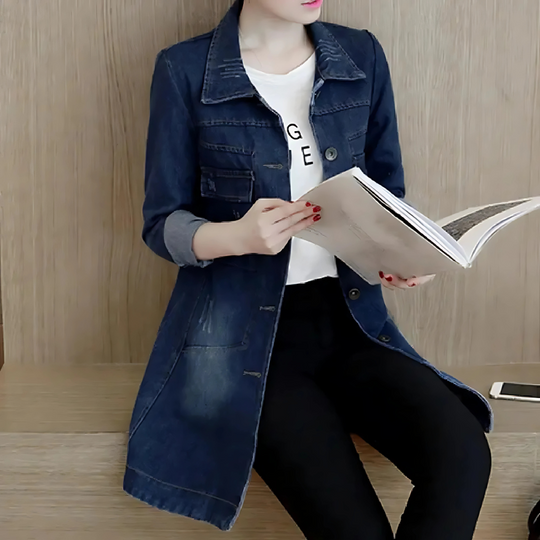 EB | Lange Jeansjacke für Frauen mit Stickdetails