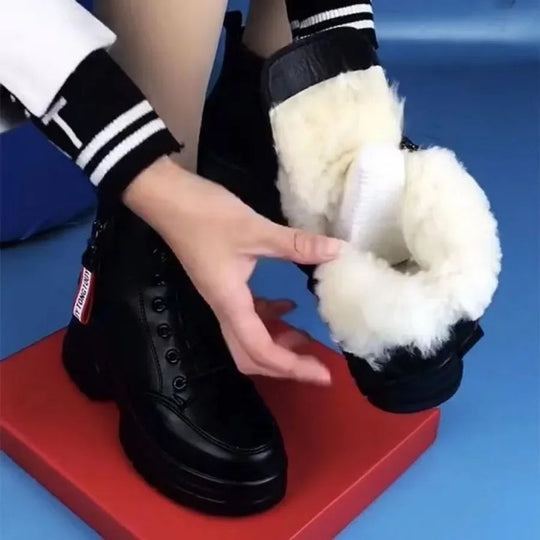 EB | Damen High Top Leder Martin Stiefel ( mit Futter Aus Fell )