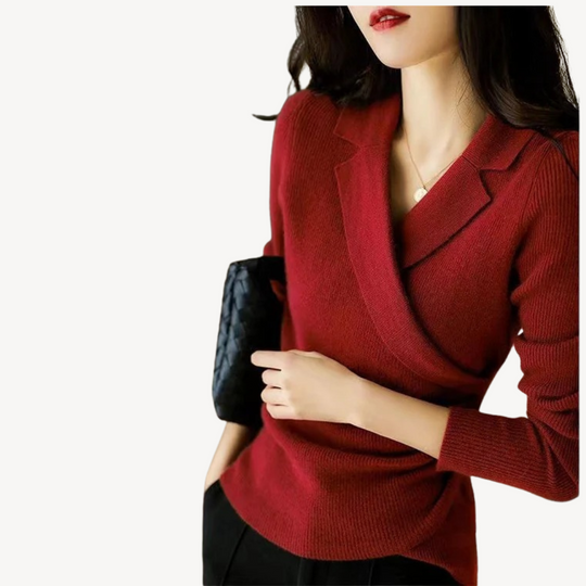 EB | Damen Strick-Wickel V-Ausschnitt Pullover