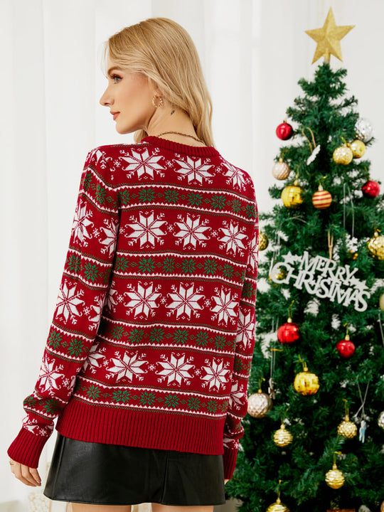 EB | Weihnachts Freizeit Schneeflocken Bestickter Strickpullover