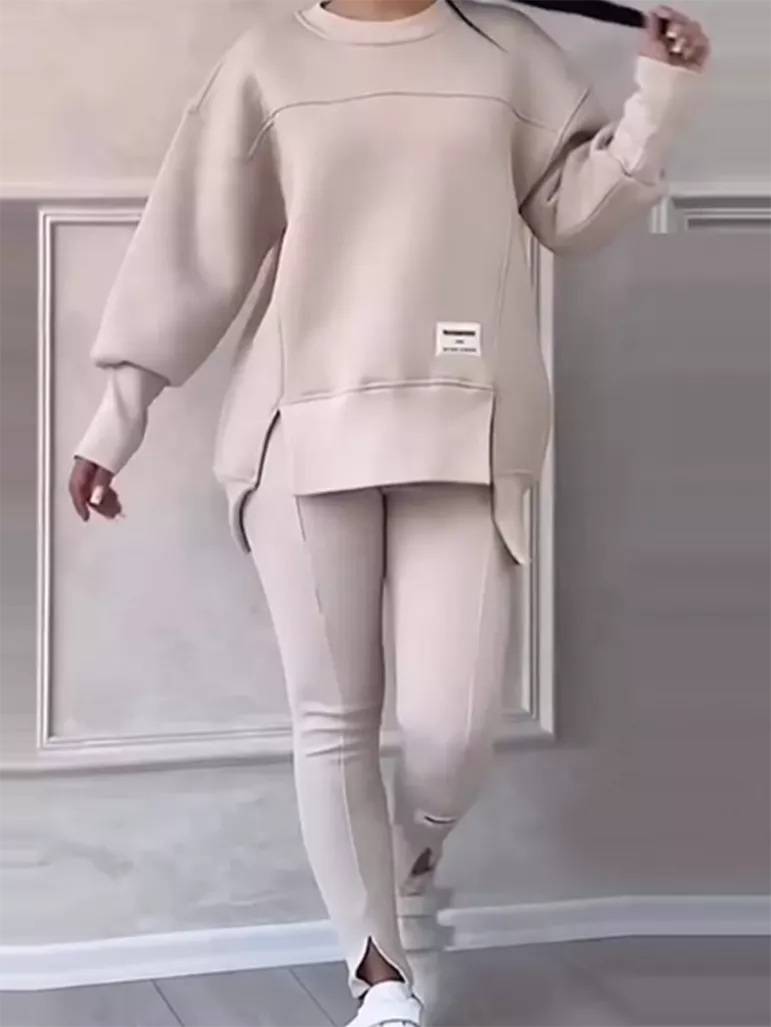 EB | Eleganter Pullover mit Patchwork und Leggings-Set Ideal für den Winter