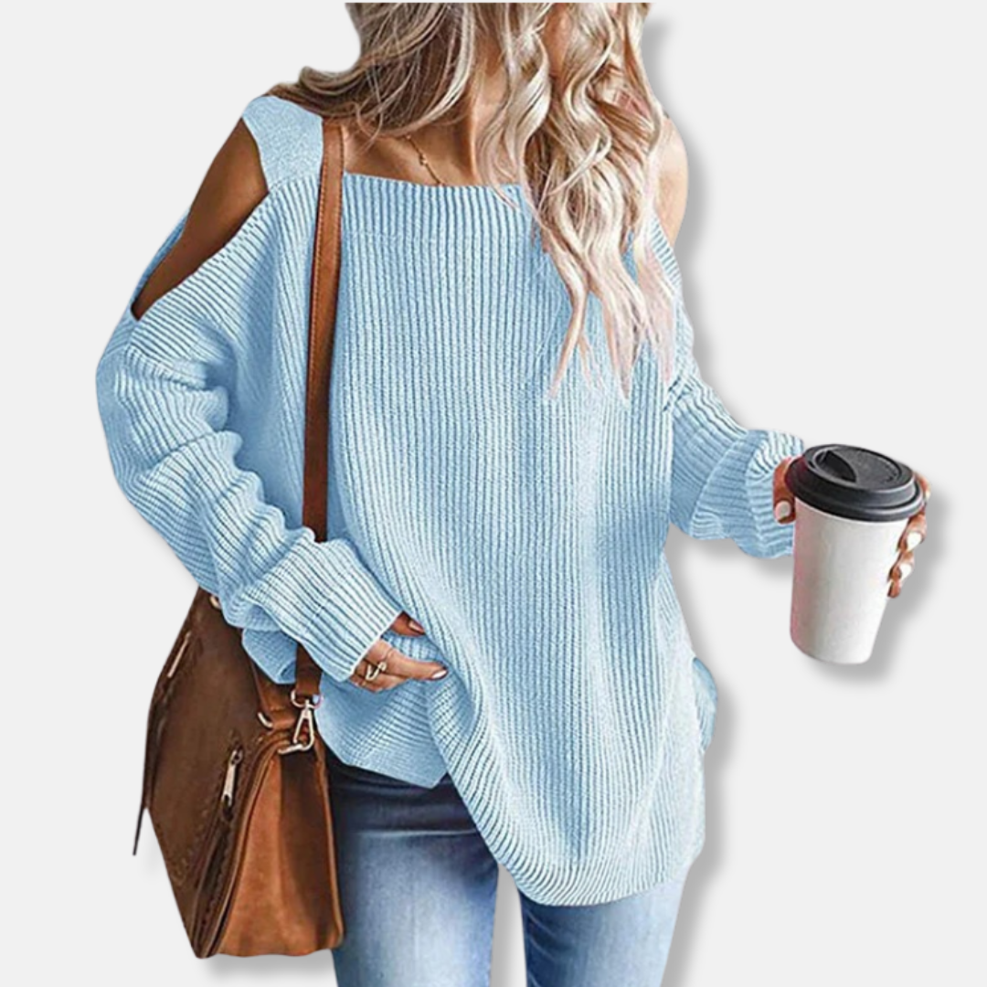 EB | Sweatshirt Offene Schulter Strick Lockere Passform Strukturierter Stoff