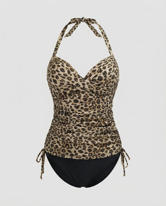 EB | Atmungsaktiver Tankini mit V-Ausschnitt Im Leopardenmuster
